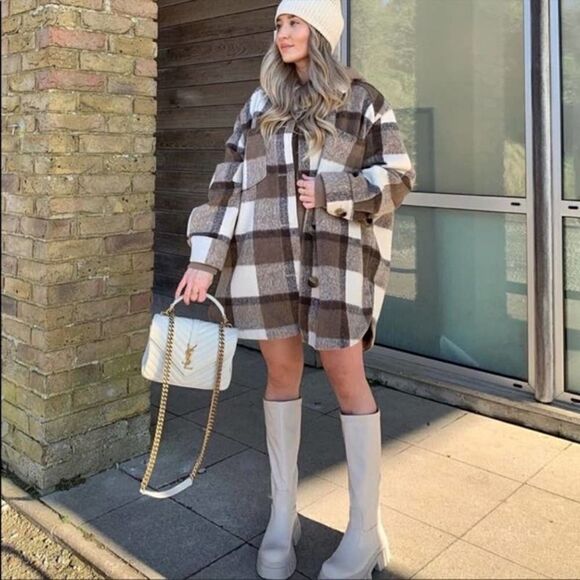 Jacket H&M Felted Shacket Plaid New - Picture 4 of 10